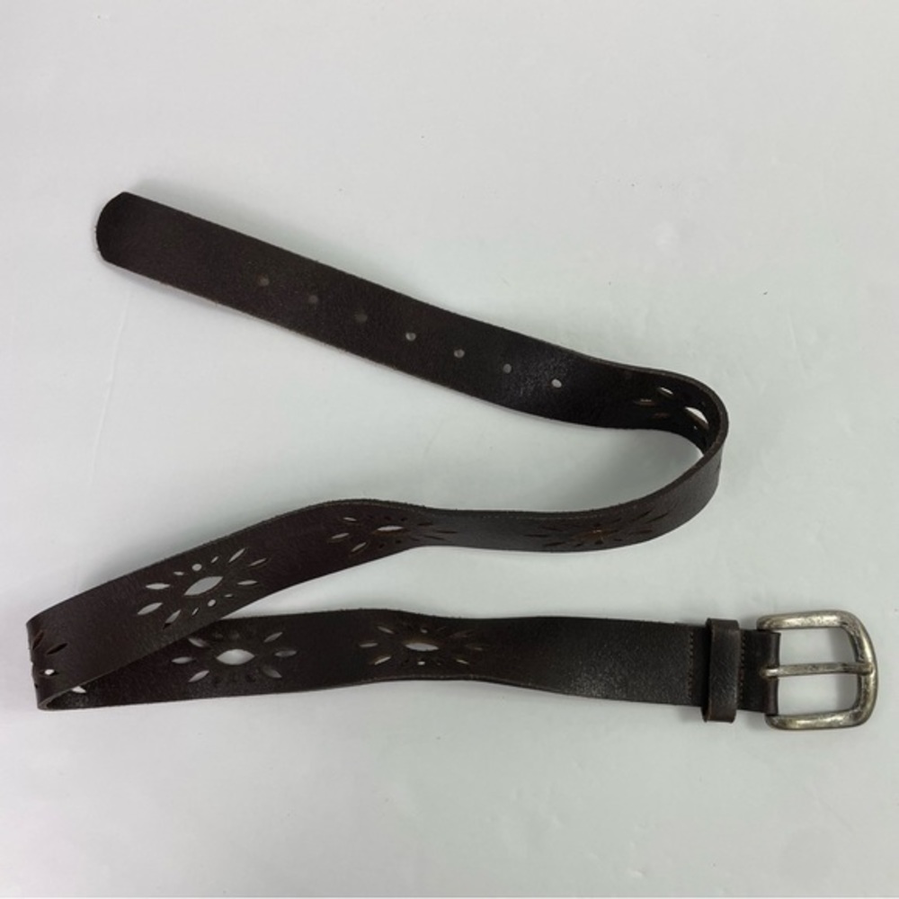 Dark Brown Leather Belt Perforated Starburst - Picture 9 of 12